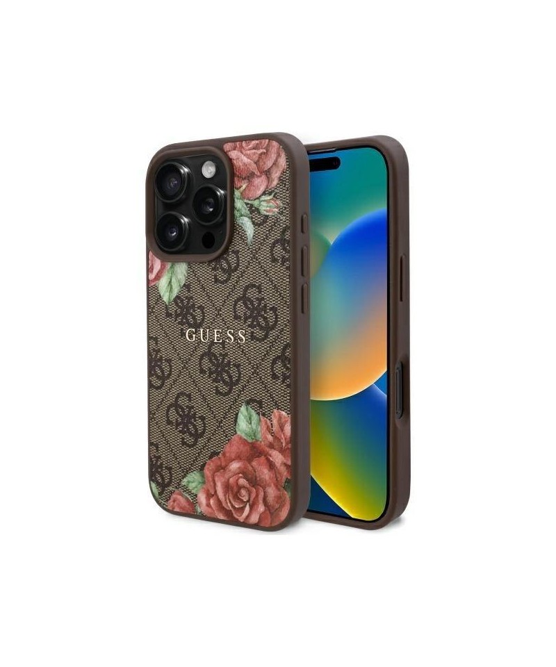 Guess GUHMP16XP4ROPEMCW iPhone 16 Pro Max 6.9" brown/brown hardcase 4G Flowers Print MagSafe