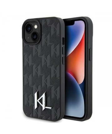 Karl Lagerfeld KLHCP15SPKLPKLK iPhone 15 / 14 / 13 6.1" black/black hardcase Leather Monogram Hot Stamp Metal Logo