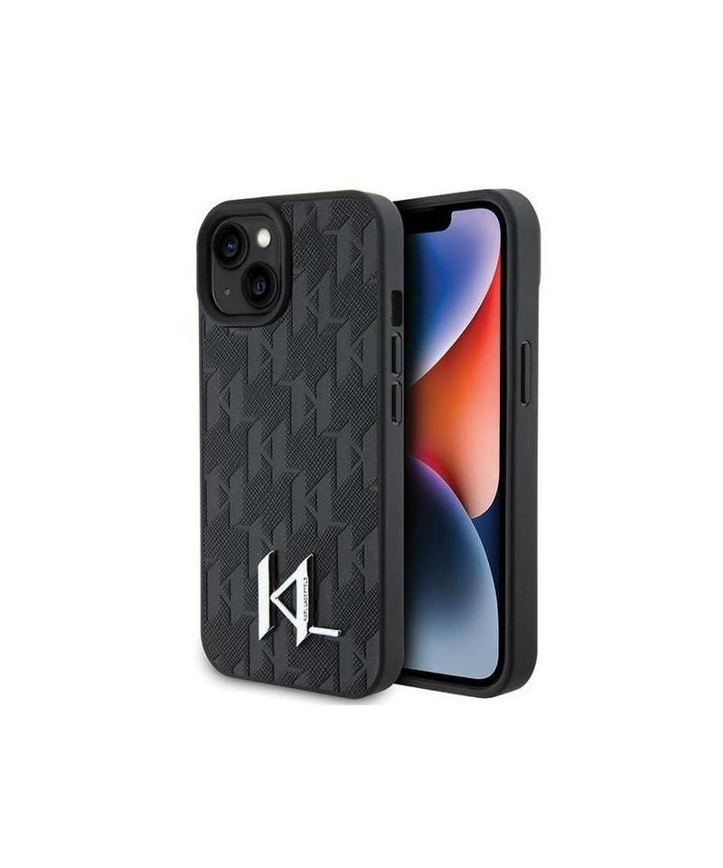 Karl Lagerfeld KLHCP15SPKLPKLK iPhone 15 / 14 / 13 6.1" black/black hardcase Leather Monogram Hot Stamp Metal Logo