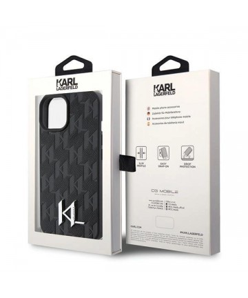 Karl Lagerfeld KLHCP15SPKLPKLK iPhone 15 / 14 / 13 6.1" black/black hardcase Leather Monogram Hot Stamp Metal Logo