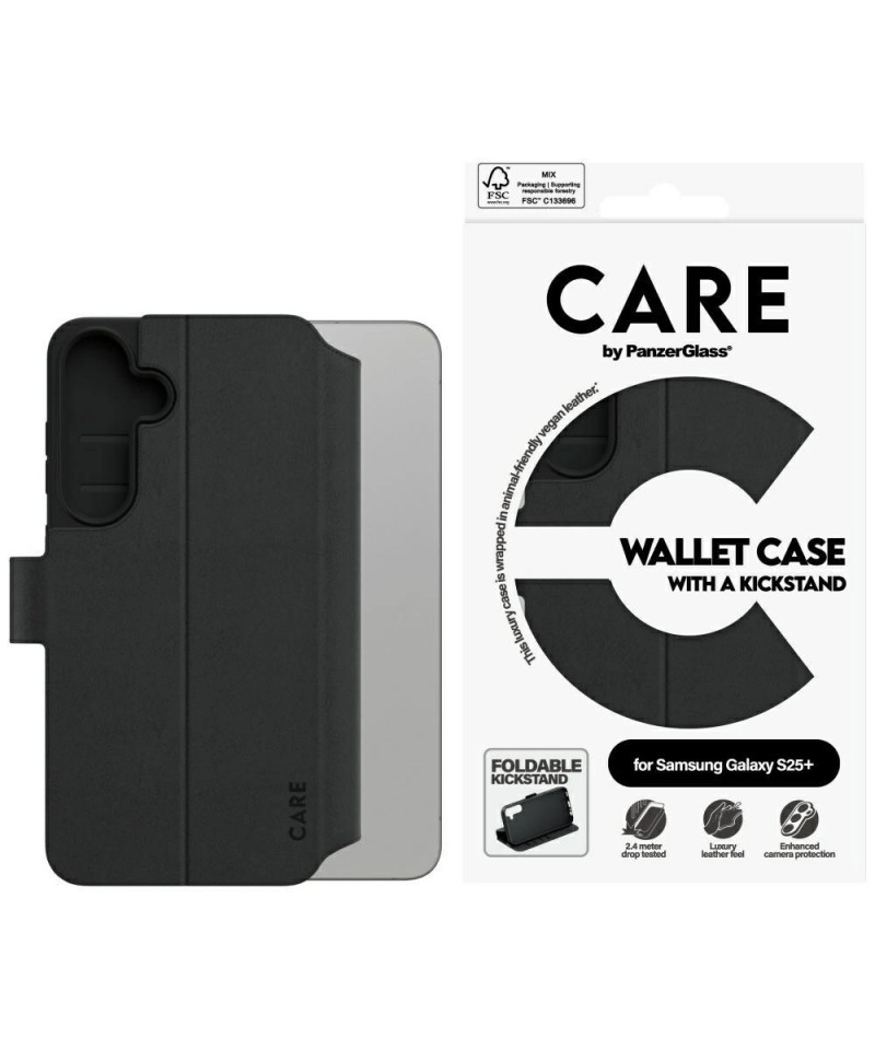 CARE by PanzerGlass Feature Wallet Kickstand Case for Samsung Galaxy S25+ - Black