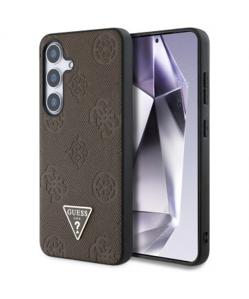 Guess Grained Hot Stamp Peony Pattern Triangle Logo MagSafe Case for Samsung Galaxy S25 - Brown