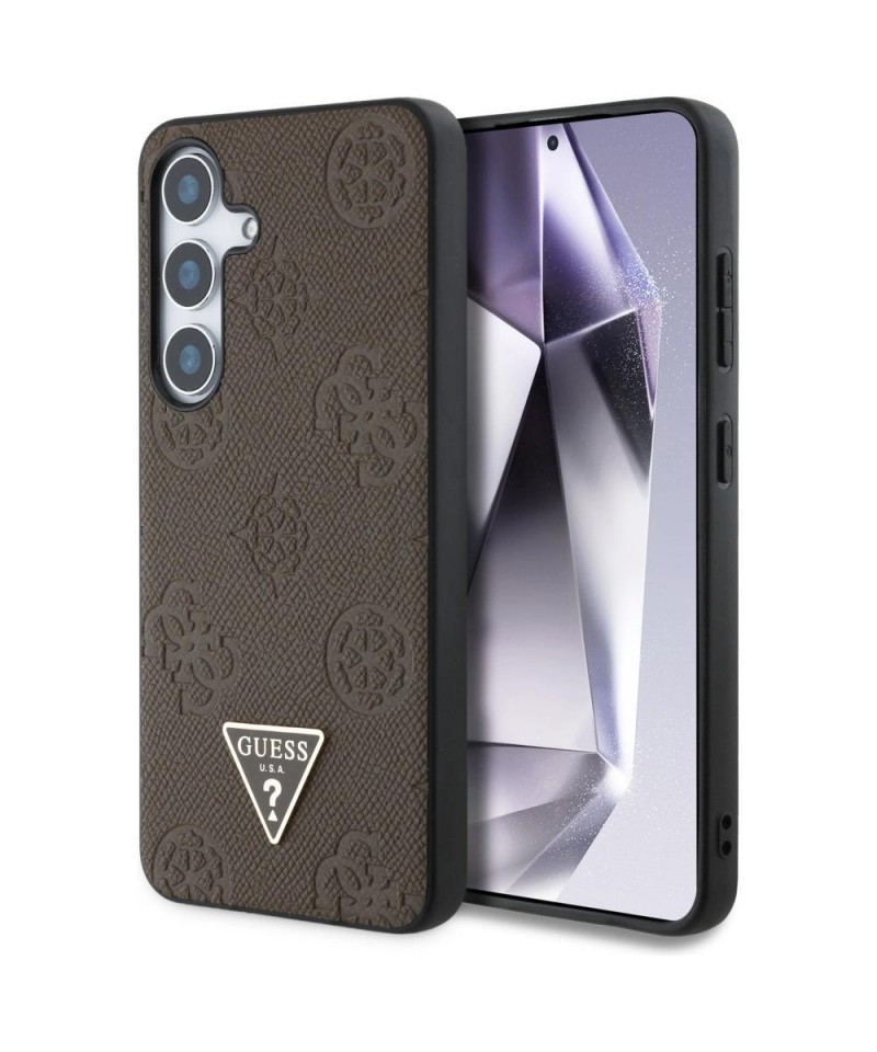 Guess Grained Hot Stamp Peony Pattern Triangle Logo MagSafe Case for Samsung Galaxy S25 - Brown
