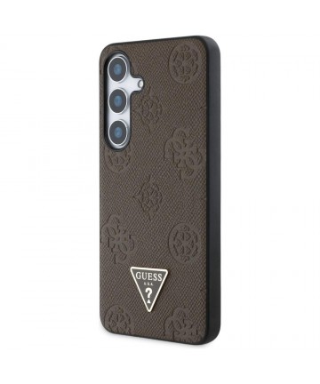 Guess Grained Hot Stamp Peony Pattern Triangle Logo MagSafe Case for Samsung Galaxy S25 - Brown