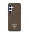 Guess Grained Hot Stamp Peony Pattern Triangle Logo MagSafe Case for Samsung Galaxy S25 - Brown