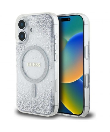 Guess HC Resin Bottom Glitter MagSafe case for iPhone 16 - silver
