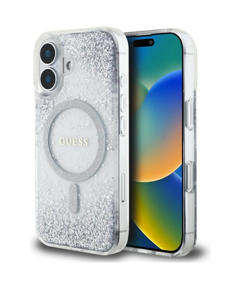 Guess HC Resin Bottom Glitter MagSafe case for iPhone 16 - silver