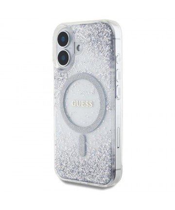Guess HC Resin Bottom Glitter MagSafe case for iPhone 16 - silver