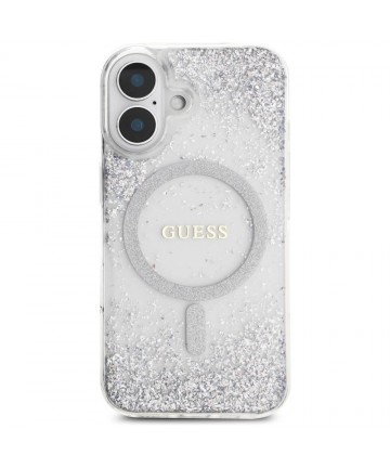 Guess HC Resin Bottom Glitter MagSafe case for iPhone 16 - silver