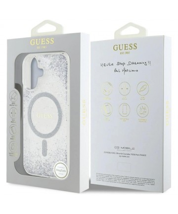 Guess HC Resin Bottom Glitter MagSafe case for iPhone 16 - silver