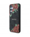 Guess Leather 4G Flowers Print Metal Classic Logo MagSafe Case for Samsung Galaxy S25 - Black