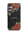 Guess Leather 4G Flowers Print Metal Classic Logo MagSafe Case for Samsung Galaxy S25 - Black