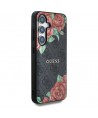 Guess Leather 4G Flowers Print Metal Classic Logo MagSafe Case for Samsung Galaxy S25 - Black