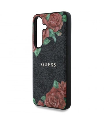 Guess Leather 4G Flowers Print Metal Classic Logo MagSafe Case for Samsung Galaxy S25 - Black