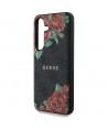 Guess Leather 4G Flowers Print Metal Classic Logo MagSafe Case for Samsung Galaxy S25 - Black