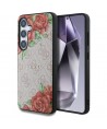 Guess Leather 4G Flowers Print Metal Classic Logo MagSafe Case for Samsung Galaxy S25 - Pink