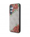 Guess Leather 4G Flowers Print Metal Classic Logo MagSafe Case for Samsung Galaxy S25 - Pink