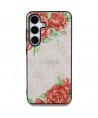 Guess Leather 4G Flowers Print Metal Classic Logo MagSafe Case for Samsung Galaxy S25 - Pink