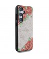 Guess Leather 4G Flowers Print Metal Classic Logo MagSafe Case for Samsung Galaxy S25 - Pink