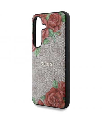 Guess Leather 4G Flowers Print Metal Classic Logo MagSafe Case for Samsung Galaxy S25 - Pink