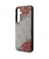 Guess Leather 4G Flowers Print Metal Classic Logo MagSafe Case for Samsung Galaxy S25 - Pink