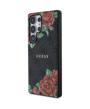 Guess Leather 4G Flowers Print Metal Classic Logo MagSafe Case for Samsung Galaxy S25 Ultra - Black
