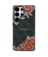Guess Leather 4G Flowers Print Metal Classic Logo MagSafe Case for Samsung Galaxy S25 Ultra - Black