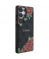 Guess Leather 4G Flowers Print Metal Classic Logo MagSafe Case for Samsung Galaxy S25 Ultra - Black