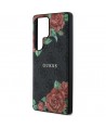 Guess Leather 4G Flowers Print Metal Classic Logo MagSafe Case for Samsung Galaxy S25 Ultra - Black