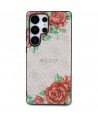 Guess Leather 4G Flowers Print Metal Classic Logo MagSafe Case for Samsung Galaxy S25 Ultra - Pink