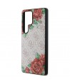 Guess Leather 4G Flowers Print Metal Classic Logo MagSafe Case for Samsung Galaxy S25 Ultra - Pink