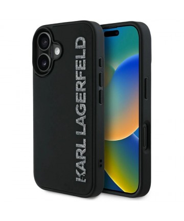 Karl Lagerfeld HC 3D Rubber Elongated Glitter iPhone 16 Case - Black