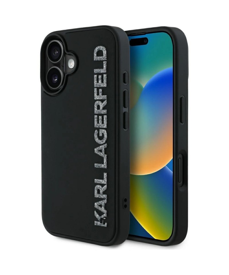 Karl Lagerfeld HC 3D Rubber Elongated Glitter iPhone 16 Case - Black