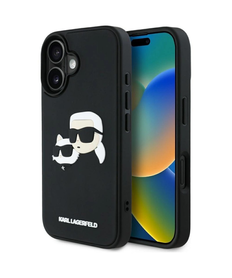 Karl Lagerfeld HC 3D Rubber Double Heads iPhone 16 Case - Black