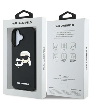 Karl Lagerfeld HC 3D Rubber Double Heads iPhone 16 Case - Black