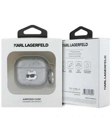 Karl Lagerfeld Monogram Choupette Head case for AirPods 4 - silver