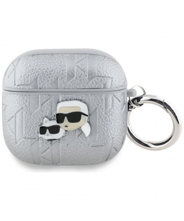 Karl Lagerfeld Monogram Karl & Choupette Head case for AirPods 4 - silver