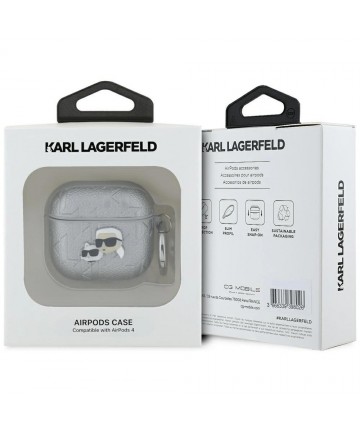 Karl Lagerfeld Monogram Karl & Choupette Head case for AirPods 4 - silver