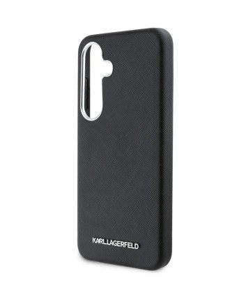 Karl Lagerfeld Saffiano Full Wrapped Elongated Metal Logo MagSafe Case for Samsung Galaxy S25 - Black