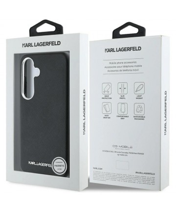 Karl Lagerfeld Saffiano Full Wrapped Elongated Metal Logo MagSafe Case for Samsung Galaxy S25 - Black