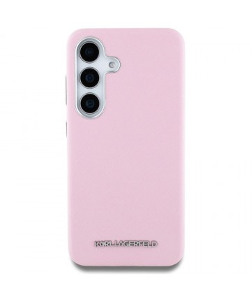Karl Lagerfeld Saffiano Full Wrapped Elongated Metal Logo MagSafe Case for Samsung Galaxy S25 - Pink