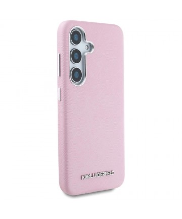 Karl Lagerfeld Saffiano Full Wrapped Elongated Metal Logo MagSafe Case for Samsung Galaxy S25 - Pink