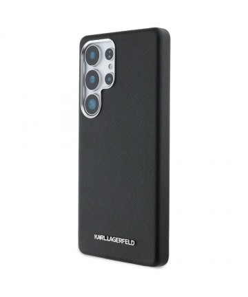 Karl Lagerfeld Saffiano Full Wrapped Elongated Metal Logo MagSafe Case for Samsung Galaxy S25 Ultra - Black