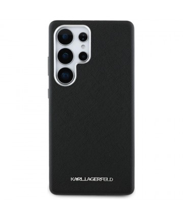 Karl Lagerfeld Saffiano Full Wrapped Elongated Metal Logo MagSafe Case for Samsung Galaxy S25 Ultra - Black
