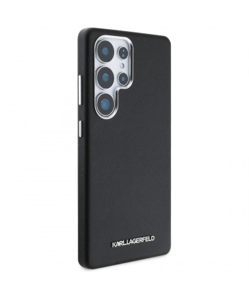 Karl Lagerfeld Saffiano Full Wrapped Elongated Metal Logo MagSafe Case for Samsung Galaxy S25 Ultra - Black