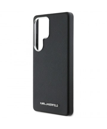 Karl Lagerfeld Saffiano Full Wrapped Elongated Metal Logo MagSafe Case for Samsung Galaxy S25 Ultra - Black