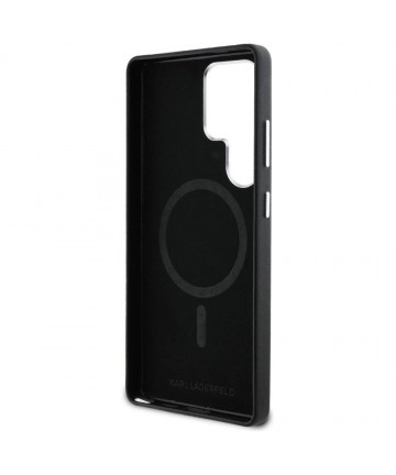 Karl Lagerfeld Saffiano Full Wrapped Elongated Metal Logo MagSafe Case for Samsung Galaxy S25 Ultra - Black