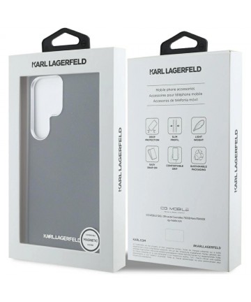 Karl Lagerfeld Saffiano Full Wrapped Elongated Metal Logo MagSafe Case for Samsung Galaxy S25 Ultra - Black