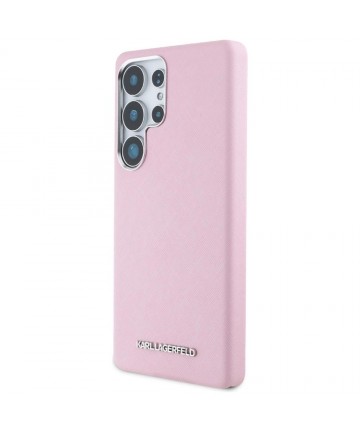 Karl Lagerfeld Saffiano Full Wrapped Elongated Metal Logo MagSafe Case for Samsung Galaxy S25 Ultra - Pink