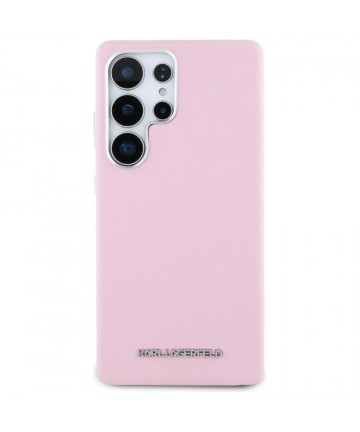 Karl Lagerfeld Saffiano Full Wrapped Elongated Metal Logo MagSafe Case for Samsung Galaxy S25 Ultra - Pink